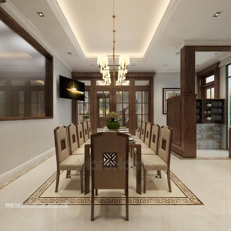 Mẫu bàn ghế phòng ăn gỗ óc chó đẹp cho biệt thự thiết kế biệt thự