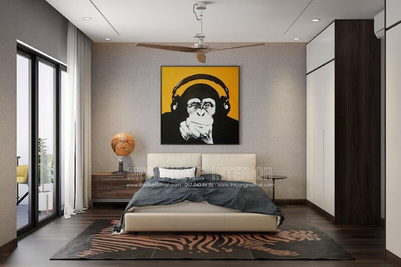 Tranh canvas ngộ nghĩnh tạo điểm nhấn ấn tượng cho phòng ngủ hiện đại. Thiết kế biệt thự