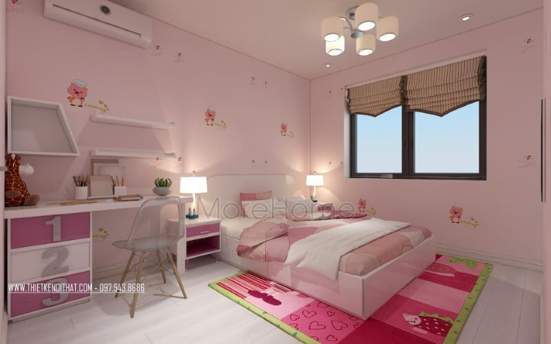 Trang trí phòng ngủ con gái đẹp, đáng yêu từ sắc hồng điểm nhấn. thiết kế biệt thự