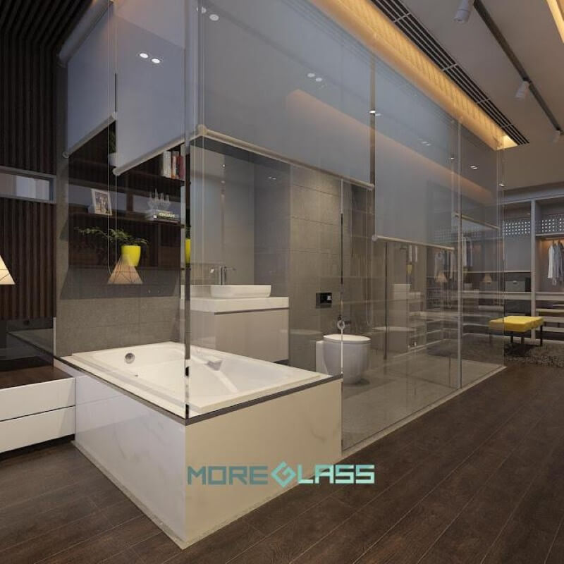 Trang trí phòng tắm biệt thự cao cấp với kính cường lực an toàn mang phòng cách hiện đại thiết kế biệt thự