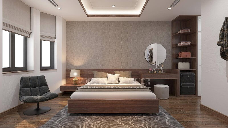 Nếu là người ưa thích mẫu phòng ngủ đơn giản nhưng đẹp, sang trọng, bạn nên tham khảo ý tưởng bố trí nội thất phòng ngủ theo phong cách hiện đại trong biệt thự Vinhomes Imperia Hải Phòng trên đây. thiết kế biệt thự