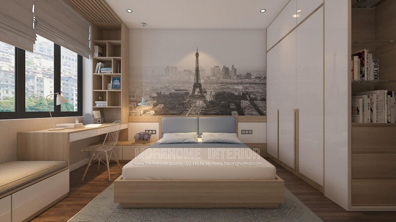 Tranh dán tường đen trắng cao cấp ấn tượng với địa danh tháp Effel nổi tiếng, lựa chọn ấn tượng cho tâm điểm phòng ngủ hiện đại. thiết kế biệt thự